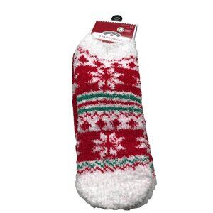 2 Pair Pack Holiday Time Women's Low Cut Socks Red/White Snowflakes 4-10 New